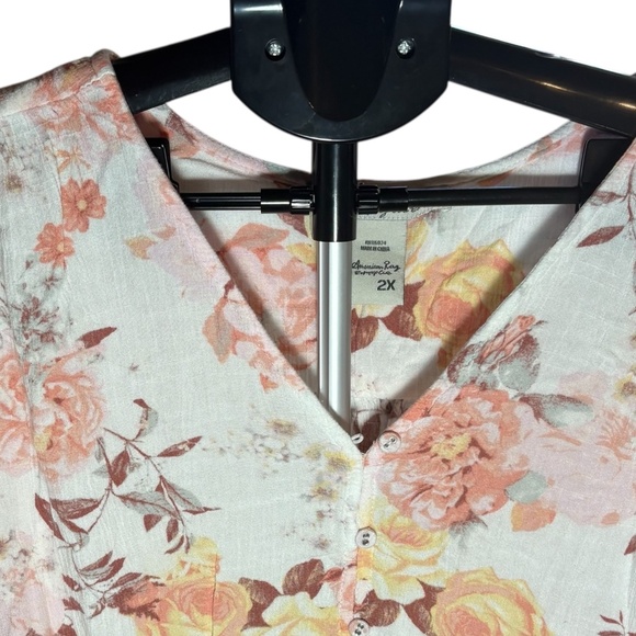 American Rag Women's Floral Blouse Long Sleeve Back Tie Size 2X Cottage Flowy - Picture 3 of 5
